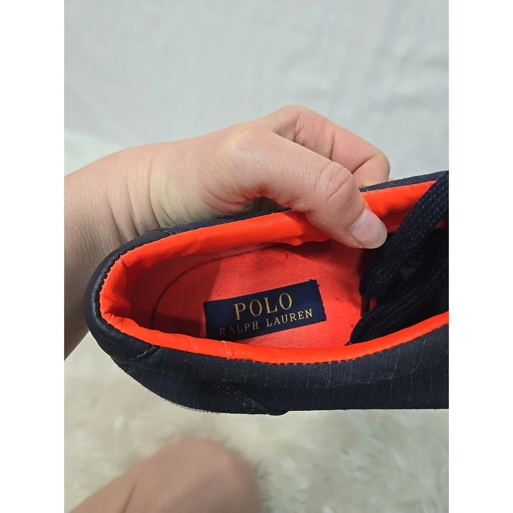 Polo Ralph Lauren Vaughn Navy Ripstop Leather Fashion Sneakers Men's 11D Orange‎